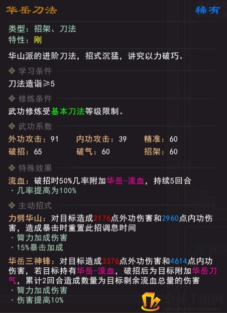 《我来自江湖》华岳刀法武学属性效果一览